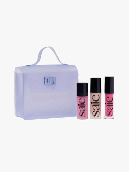 Saie SaieGlow Starter Makeup Kit in branded components on a light gray background