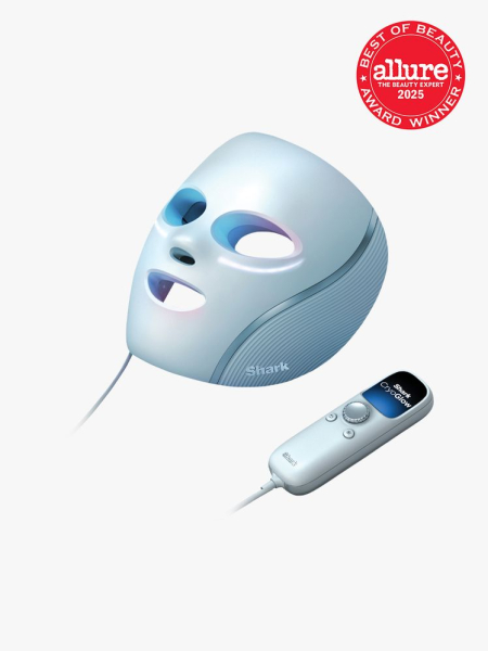 Shark Beauty CryoGlow Red Blue  Infrared iQLED Face Mask  Under Eye Cooling in branded blue color way on light gray...